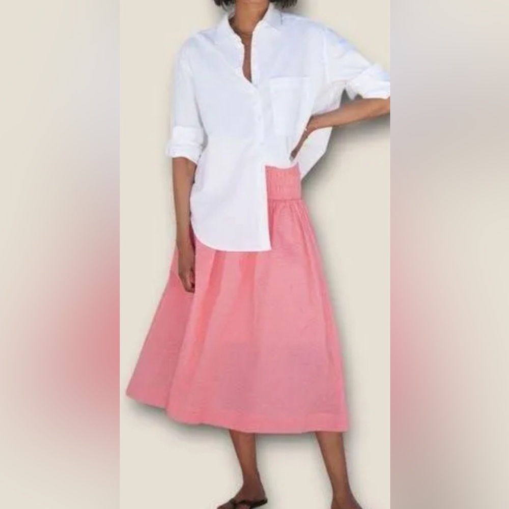 AYR Coral Pink A-Line Midi Skirt
